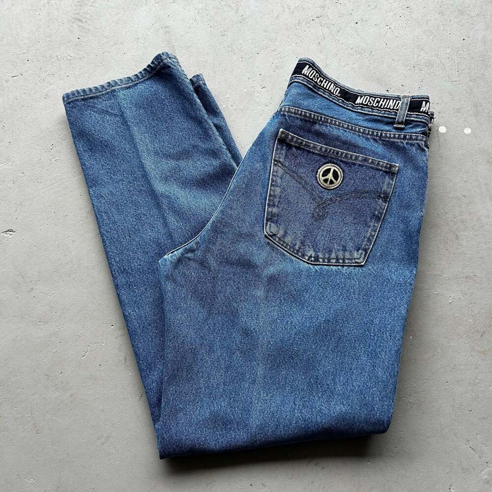 Vintage Moschino Jeans Size 38 Logo Waistband Peace Sign Pocket